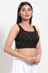 Black Cotton Round Neck Sleeveless Blouse