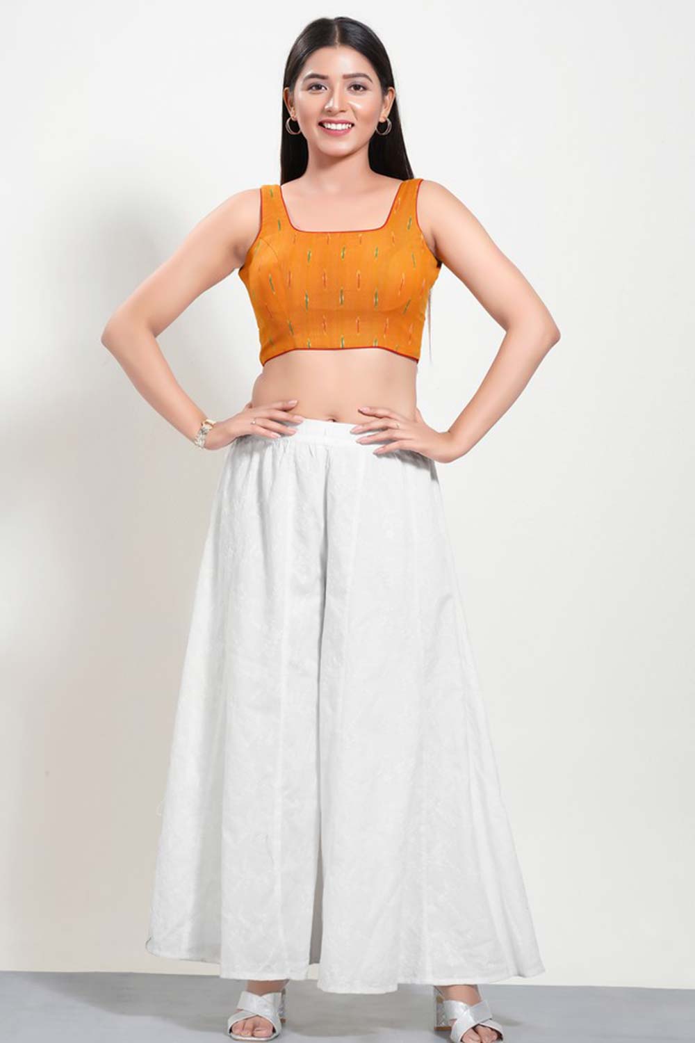 Mustard Cotton Round Neck Sleeveless Blouse