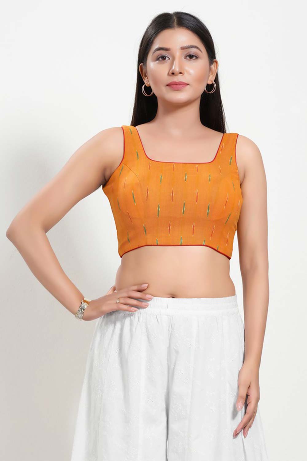 Mustard Cotton Round Neck Sleeveless Blouse