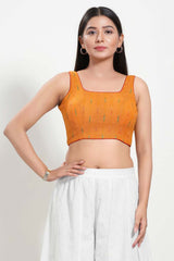 Mustard Cotton Round Neck Sleeveless Blouse