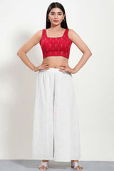 Red Cotton Round Neck Sleeveless Blouse