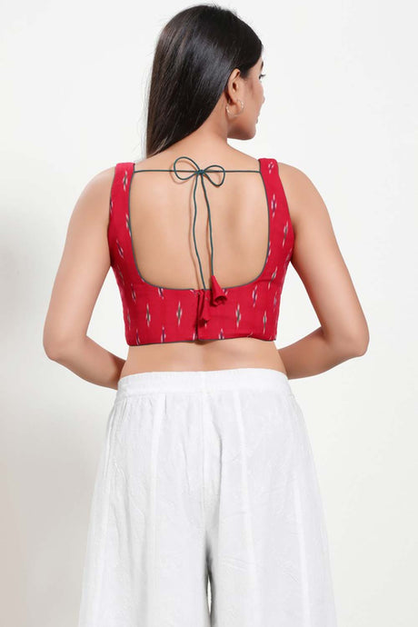 Red Cotton Round Neck Sleeveless Blouse