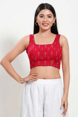 Red Cotton Round Neck Sleeveless Blouse