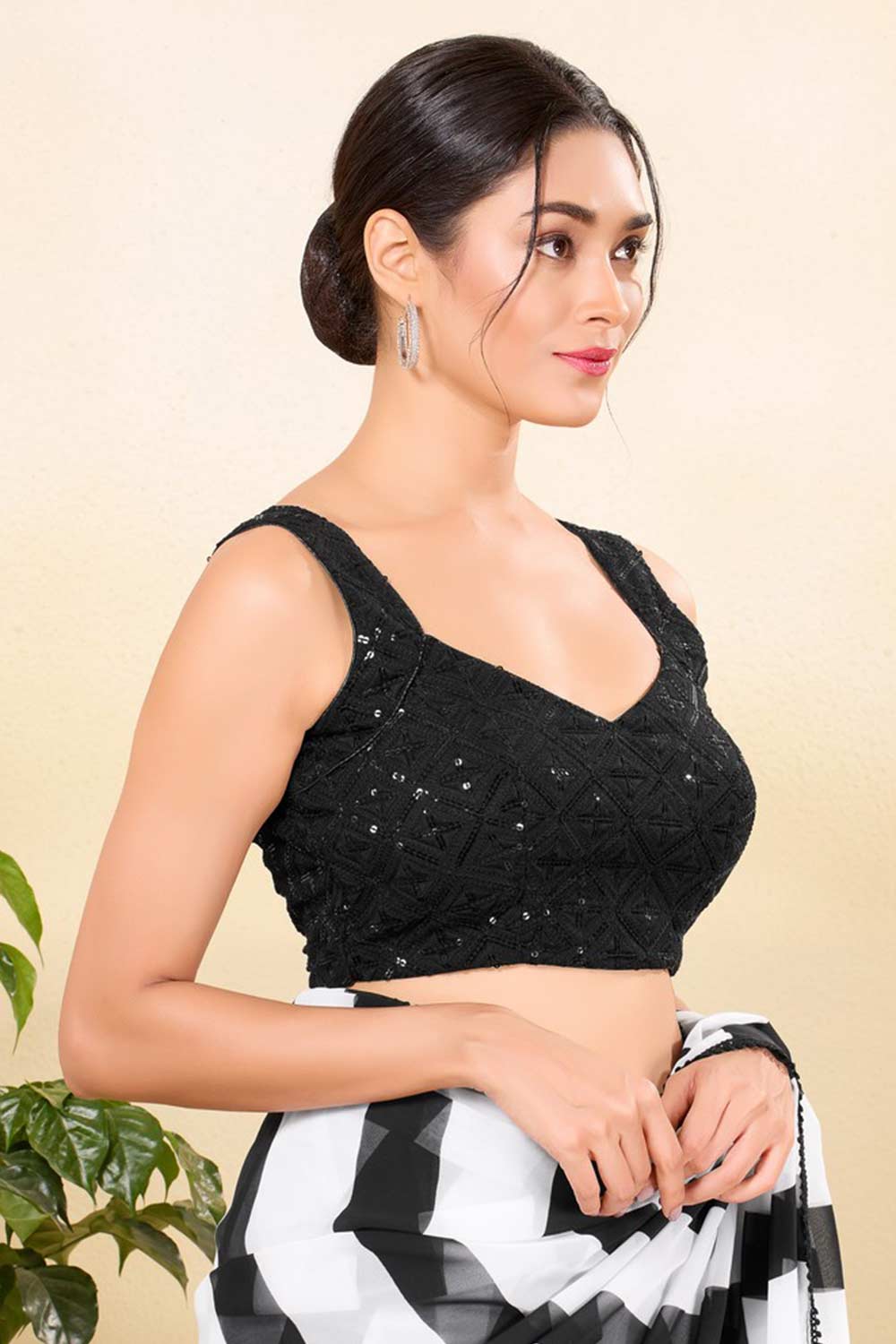 Black Net Embroidered Sleeveless Blouse