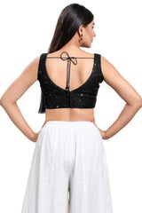 Black Net Round Neck Sleeveless Blouse