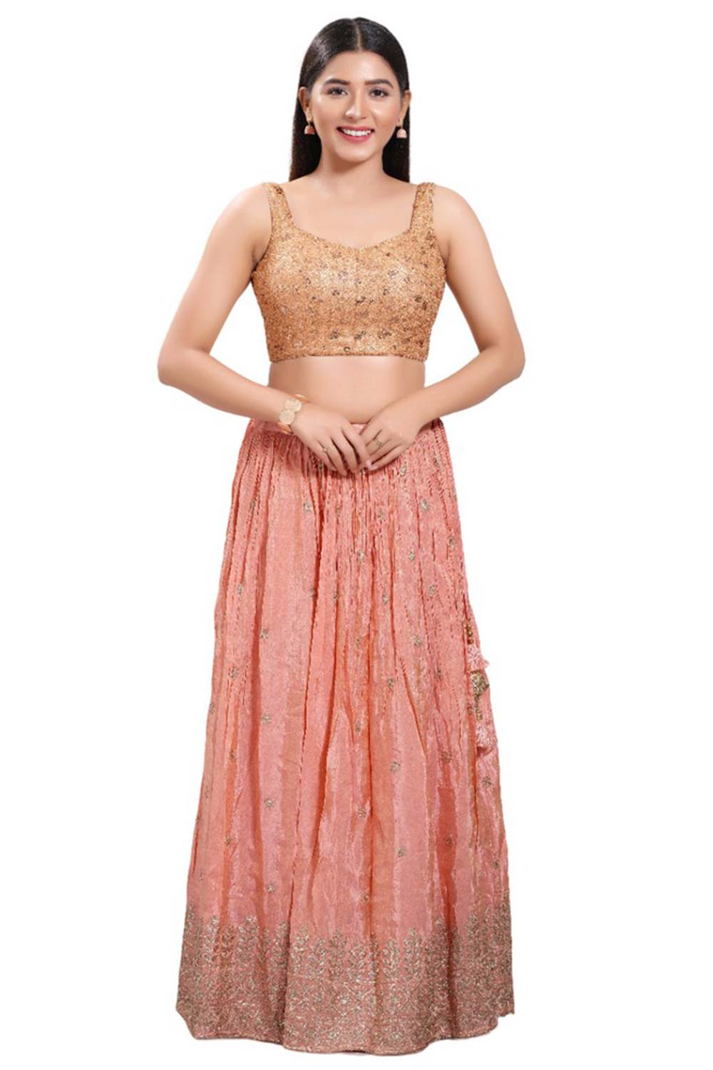 Rose Gold Net Round Neck Sleeveless Blouse