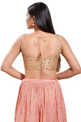 Rose Gold Net Round Neck Sleeveless Blouse