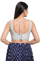 Silver Net Round Neck Sleeveless Blouse