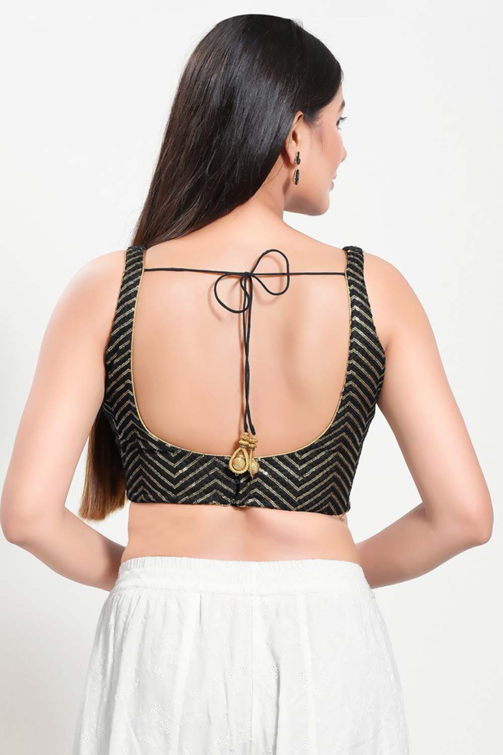 Black Silk Square Neck Sleeveless Blouse