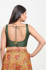 Bottle Green Silk Square Neck Sleeveless Blouse