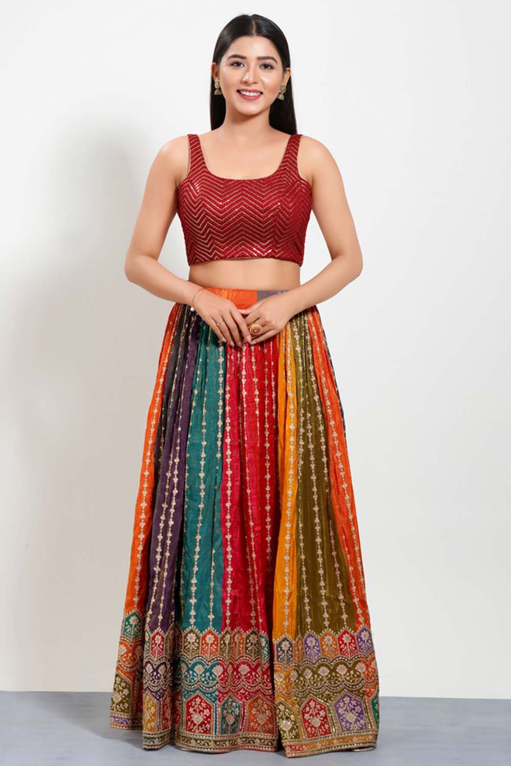 Maroon Silk Square Neck Sleeveless Blouse