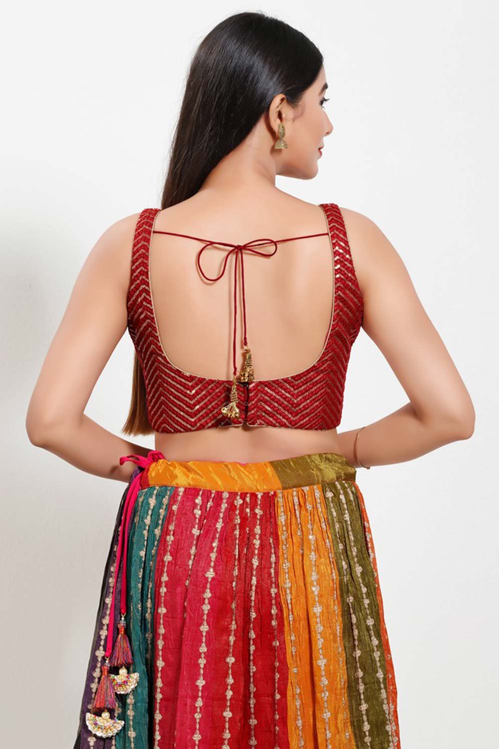 Maroon Silk Square Neck Sleeveless Blouse