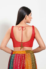 Red Silk Square Neck Sleeveless Blouse