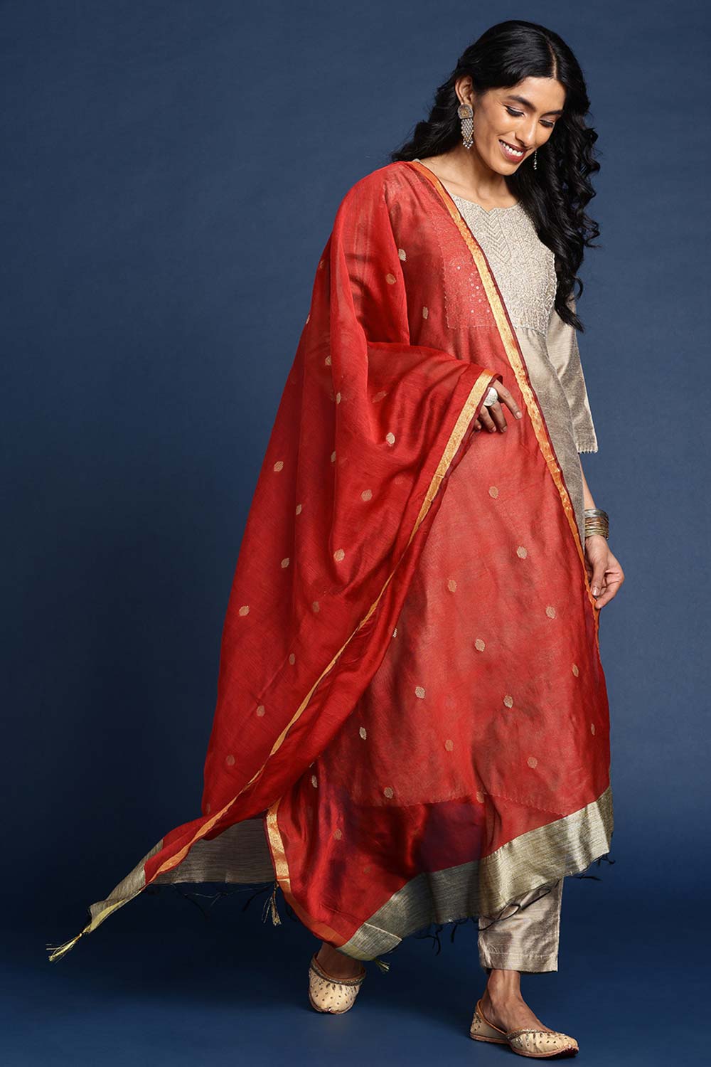 Red Silk Blend Dupatta