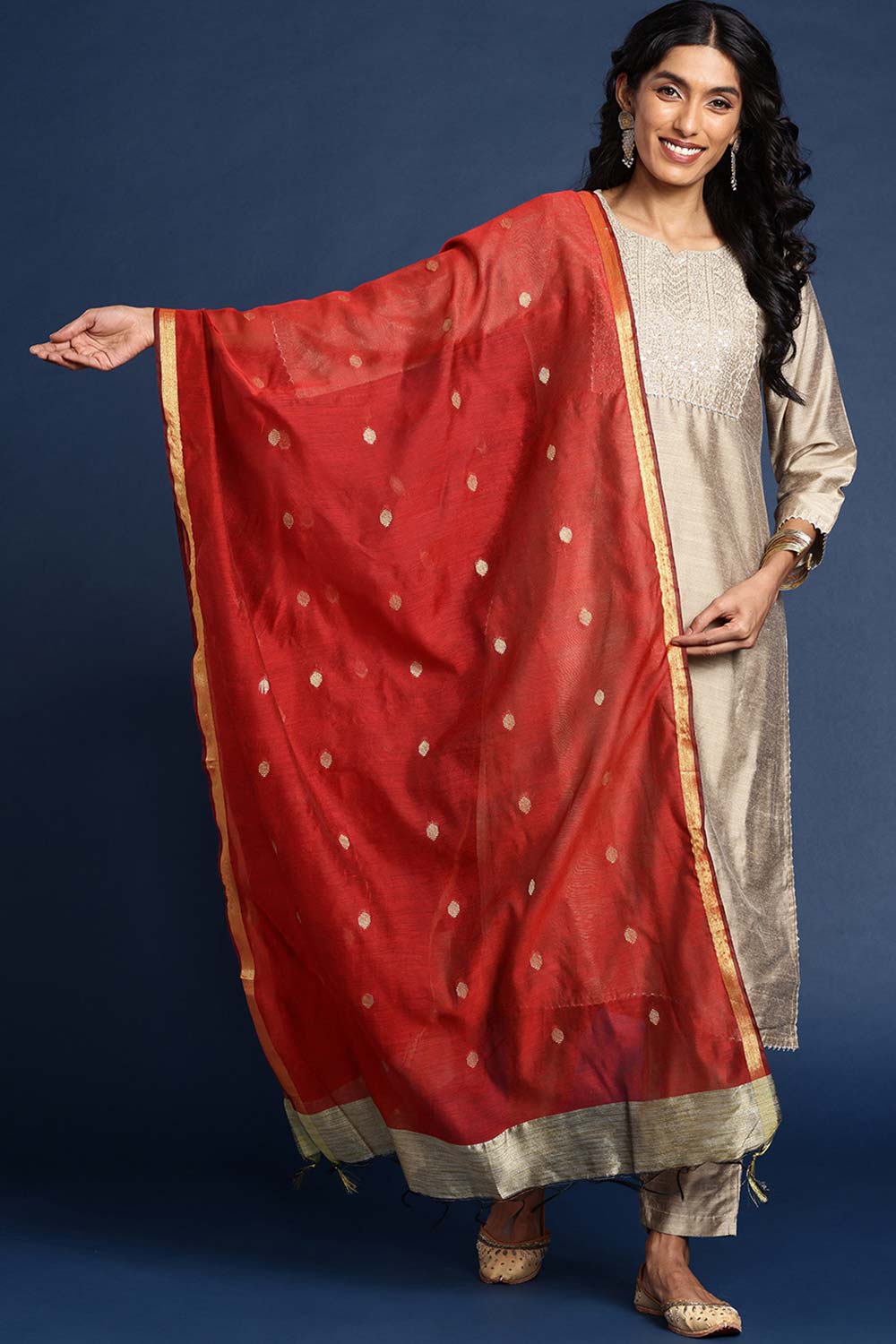 Red Silk Blend Dupatta