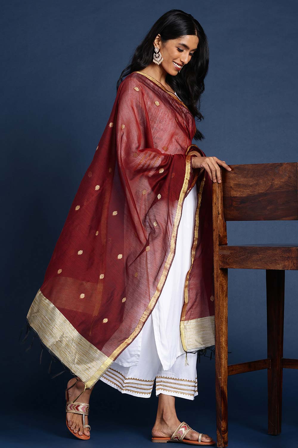 Maroon Silk Blend Dupatta