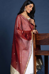 Maroon Silk Blend Dupatta