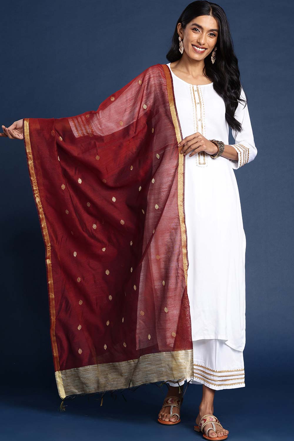 Maroon Silk Blend Dupatta