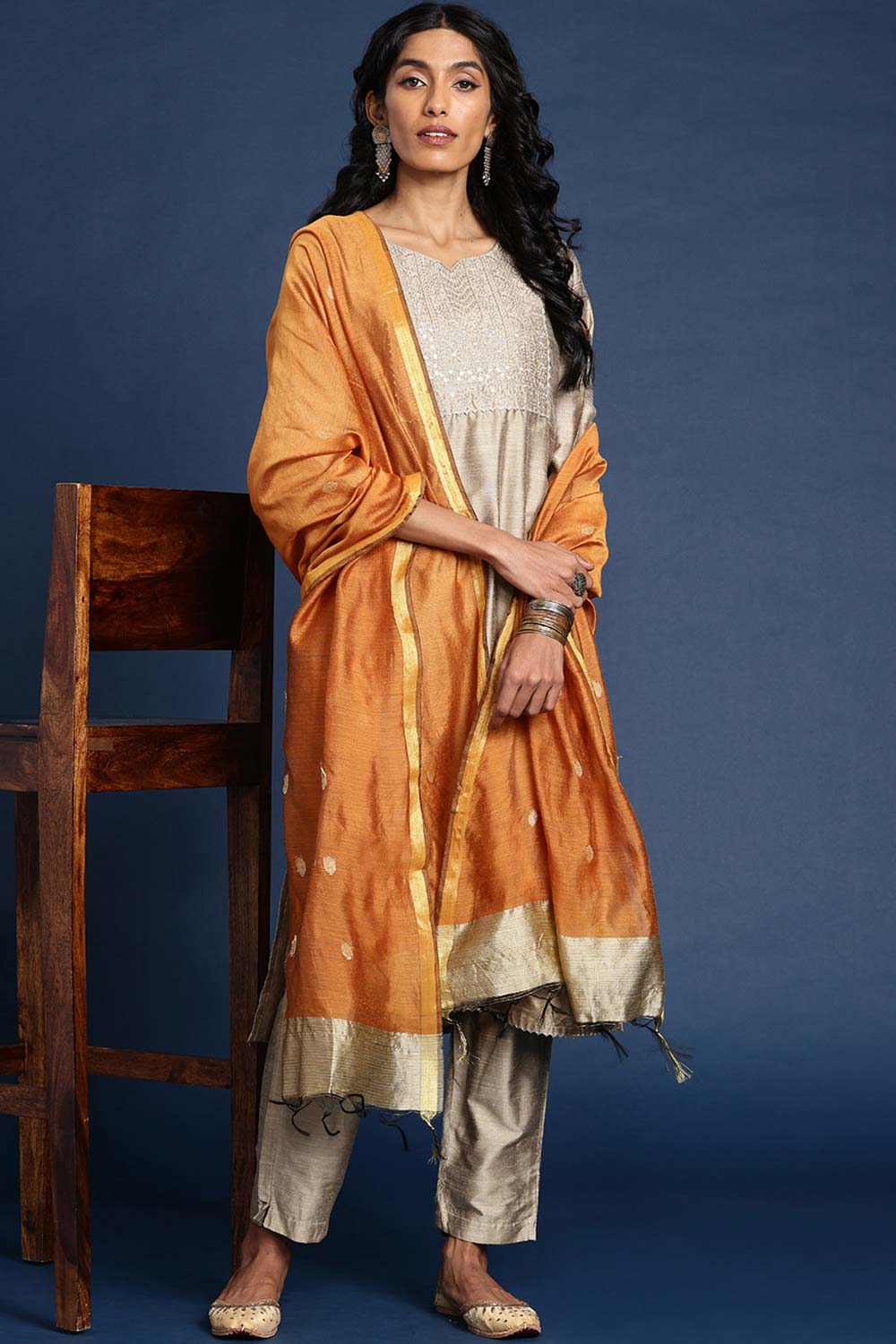 Orange Silk Blend Dupatta