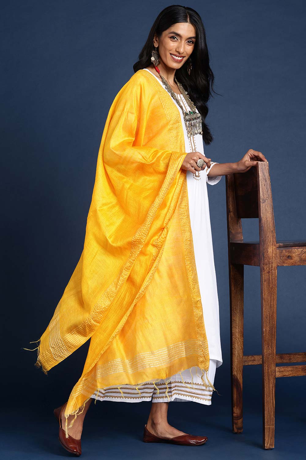 Yellow Silk Blend Dupatta