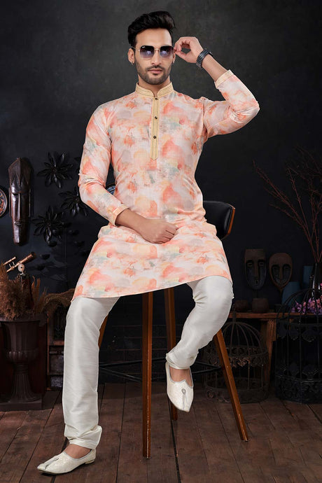 Men's Pink Silk Embroidered Kurta Pajama