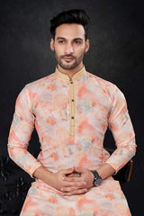 Men's Pink Silk Embroidered Kurta Pajama