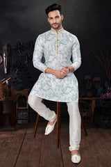 Men's Sky Blue Silk Embroidered Kurta Pajama