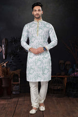 Men's Sky Blue Silk Embroidered Kurta Pajama