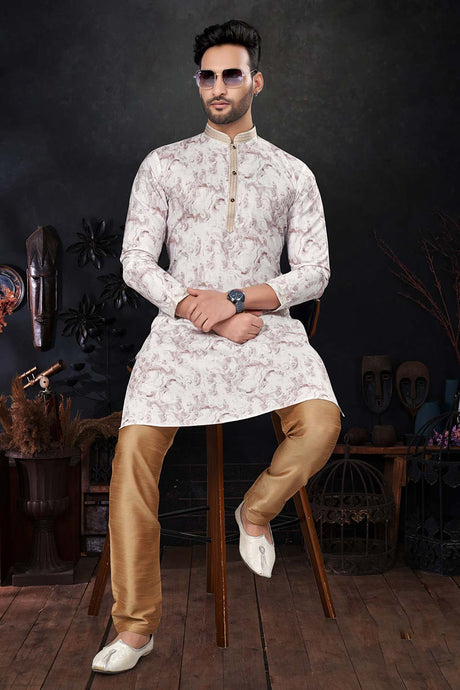 Men's Cream Silk Embroidered Kurta Pajama