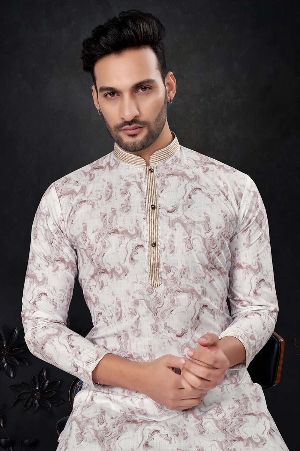 Men's Cream Silk Embroidered Kurta Pajama