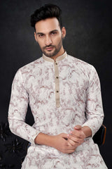 Men's Cream Silk Embroidered Kurta Pajama