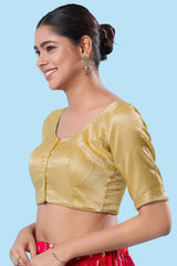 Gold Shimmer Front Open Elbow Sleeves Blouse