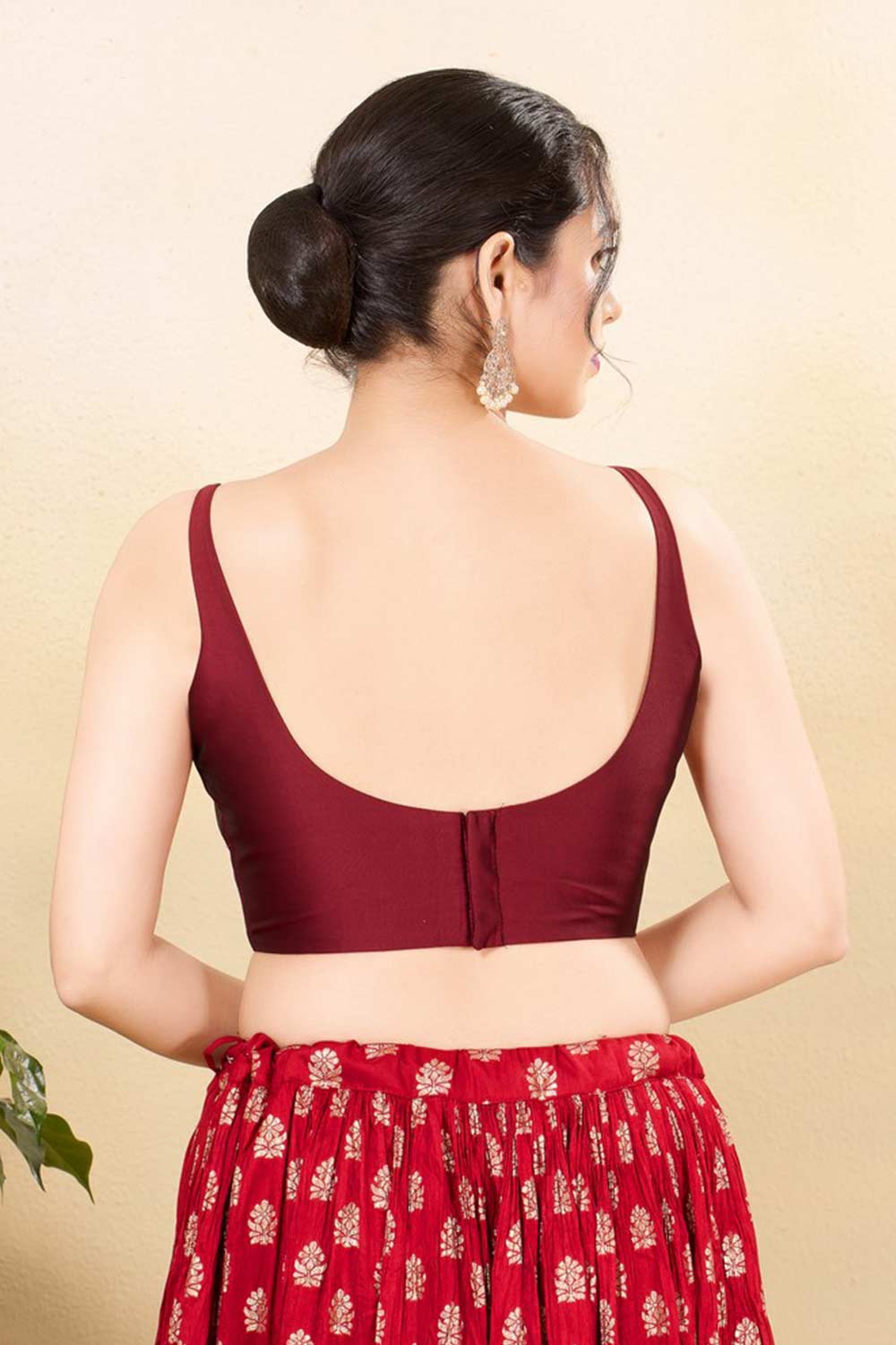 Dark Maroon Brocade Woven Sleeveless Blouse