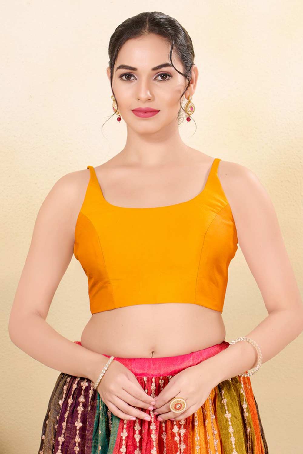 Mustard Brocade Woven Sleeveless Blouse