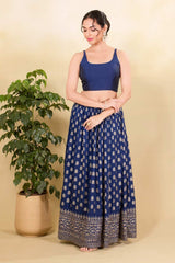 Navy Blue Brocade Woven Sleeveless Blouse