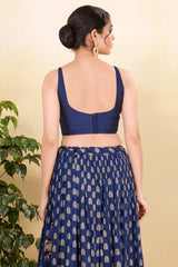 Navy Blue Brocade Woven Sleeveless Blouse