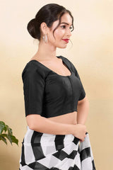 Black Brocade Woven Elbow Sleeves Blouse