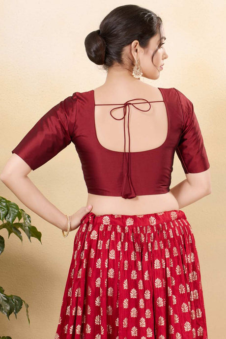 Dark Maroon Brocade Woven Elbow Sleeves Blouse