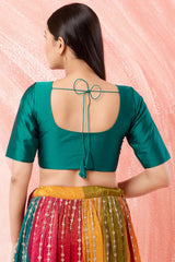 Rama Green Brocade Round Neck Elbow Sleeves Blouse