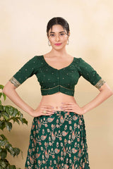 Bottle Green Silk Woven Elbow Sleeves Blouse