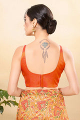 Dark Rust Silk Embroidered Sleeveless Blouse