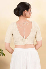 Light Gold Net Woven Elbow Sleeves Blouse