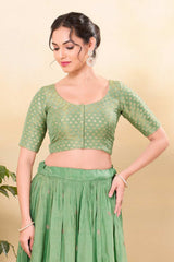 Pista Green Tissue Woven Elbow Sleeves Blouse