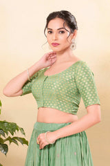 Pista Green Tissue Woven Elbow Sleeves Blouse