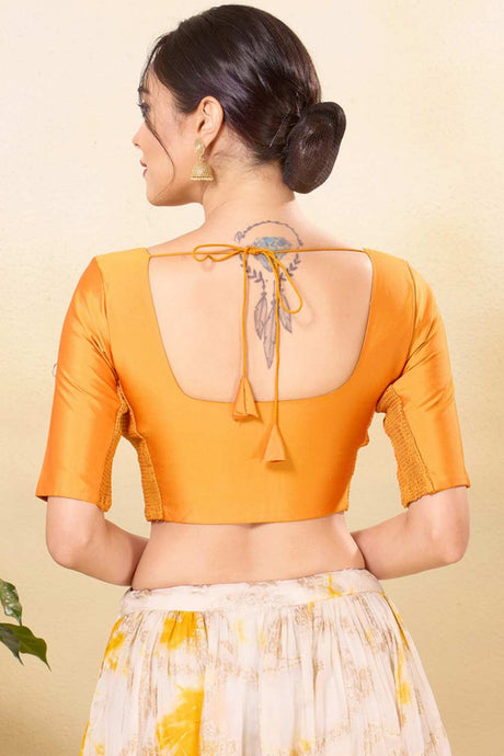 Mustard Taffeta Silk Woven Elbow Sleeves Blouse