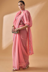 Peach Poly Chiffon Solid Saree