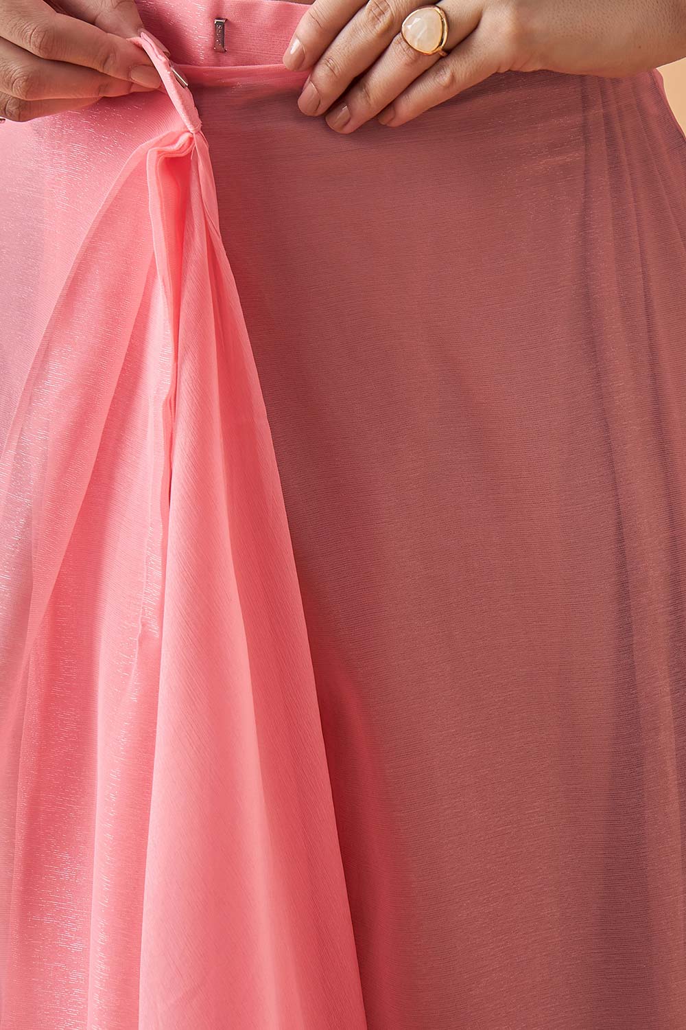 Peach Poly Chiffon Solid Saree