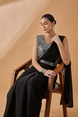 Black Satin Solid Saree