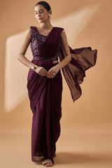 Maroon Satin Solid Saree