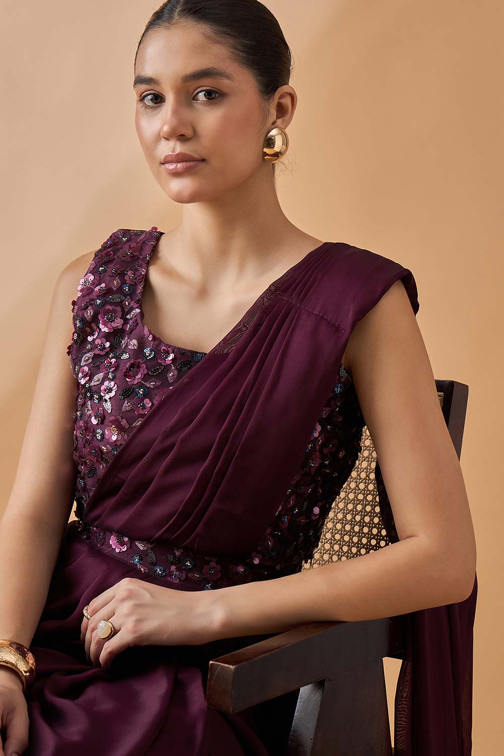 Maroon Satin Solid Saree